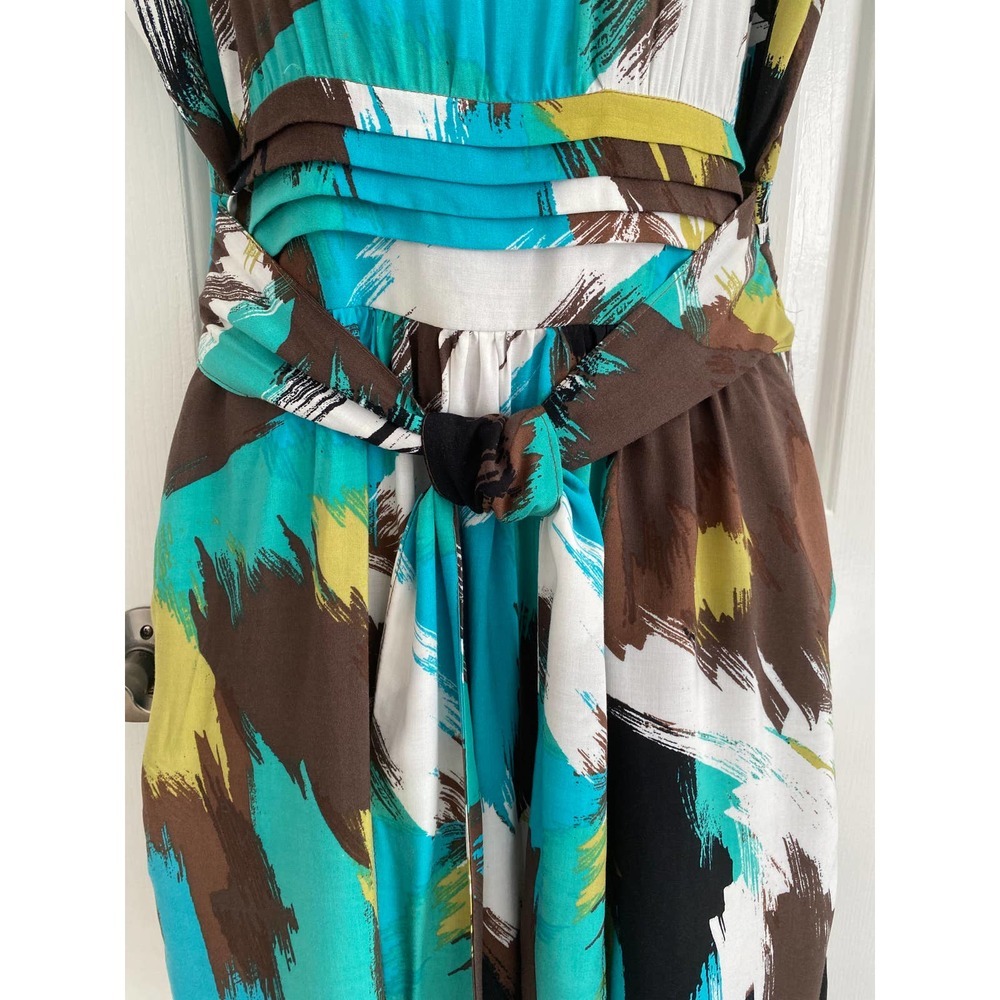 Boutique Dress With Self Tie Sash Large Colorful Abstract Design NWOT - Picture 4 of 10